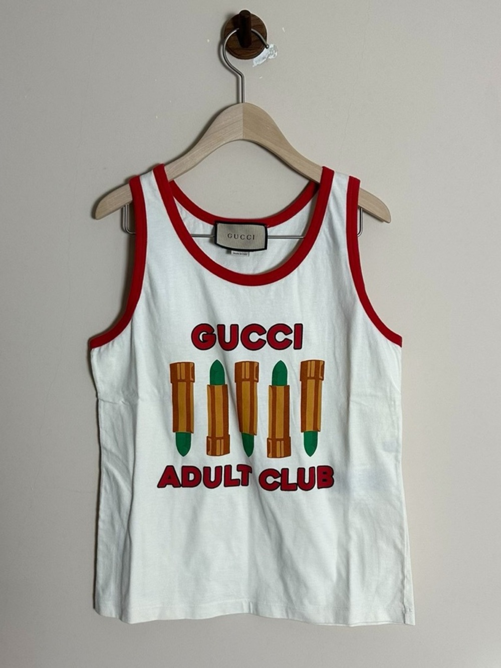 🚩steal Gucci White & Red 'Adult Club' Lipstick Graphic Tank Top - Kids